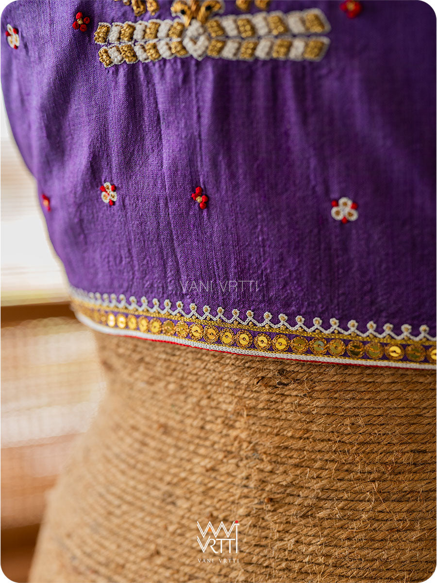 Violet Tree Of Life Zardozi Handspun Tussar Silk Blouse
