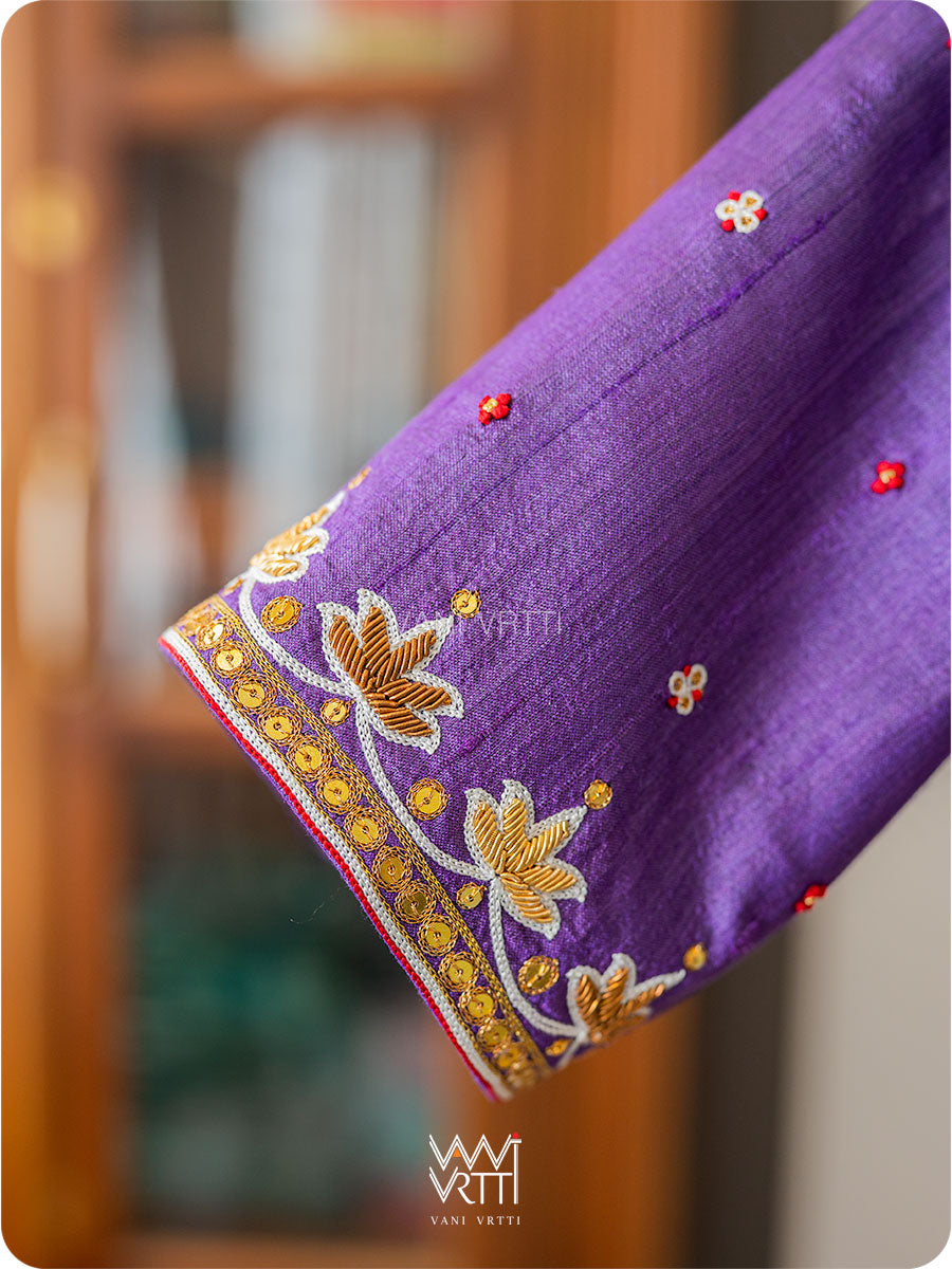 Violet Tree Of Life Zardozi Handspun Tussar Silk Blouse
