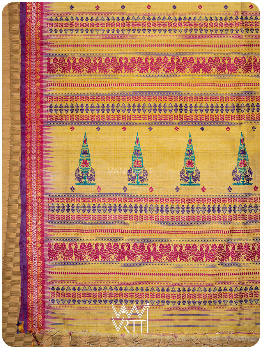 Besan Haldi Tree Of Life Handspun Tussar Silk Saree