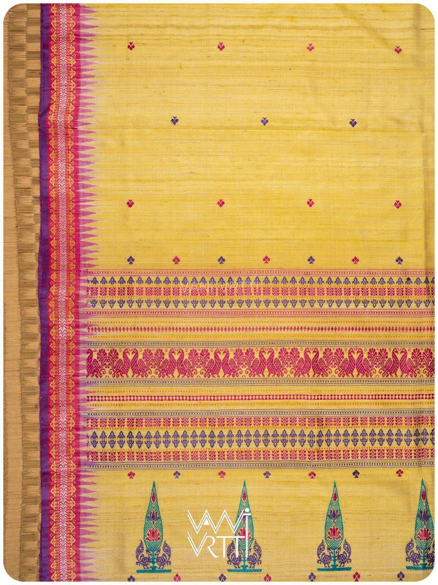 Besan Haldi Tree Of Life Handspun Tussar Silk Saree