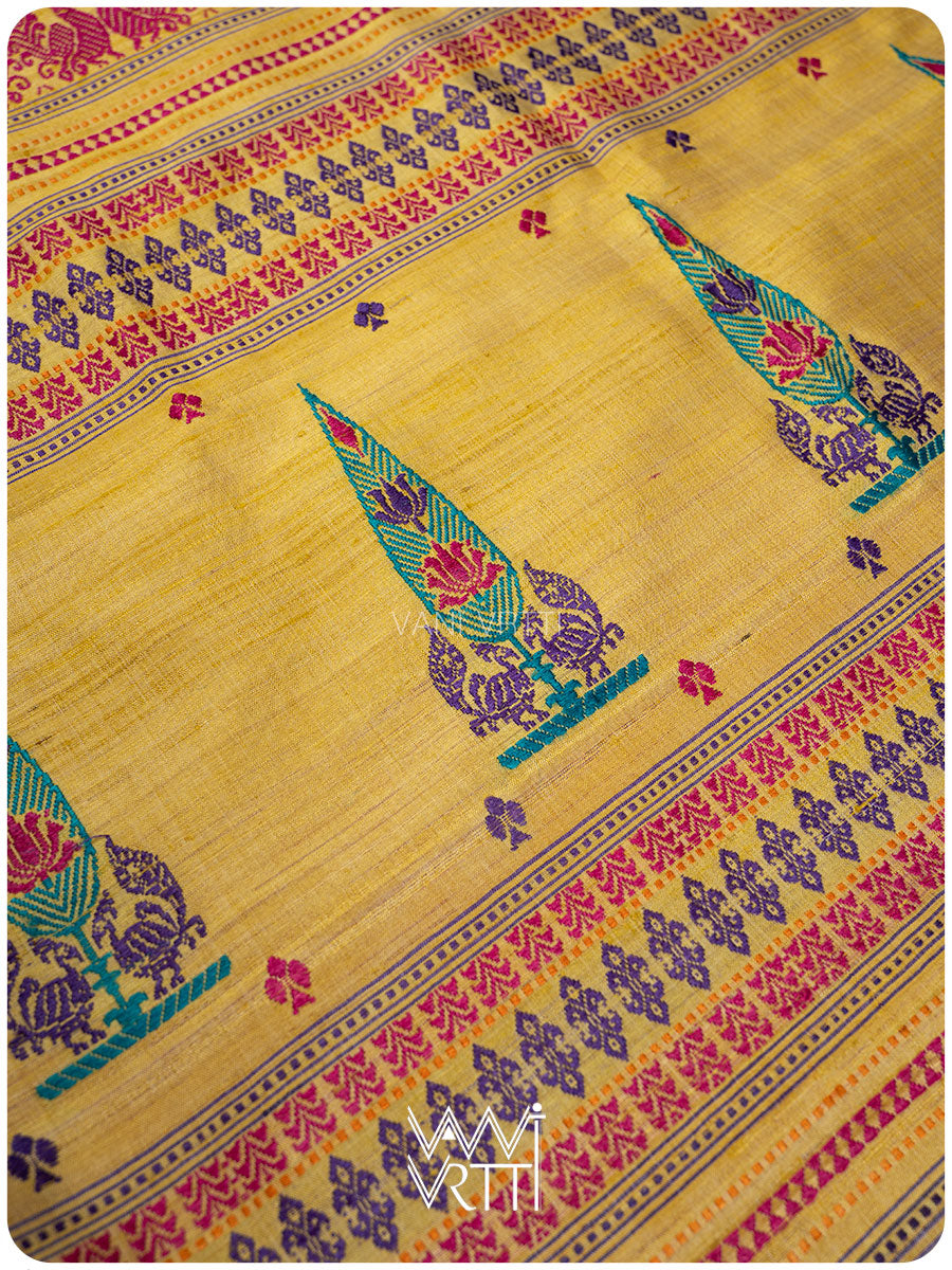 Besan Haldi Tree Of Life Handspun Tussar Silk Saree