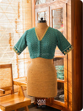 Emerald Green Lotus Zardozi Zig Zag Cotton Ikat Blouse