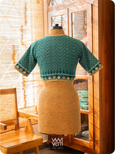 Emerald Green Lotus Zardozi Zig Zag Cotton Ikat Blouse