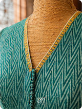 Emerald Green Lotus Zardozi Zig Zag Cotton Ikat Blouse