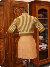 Mehendi Green Parallel Lines Yoke Cotton Ikat Blouse