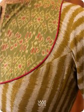 Mehendi Green Parallel Lines Yoke Cotton Ikat Blouse