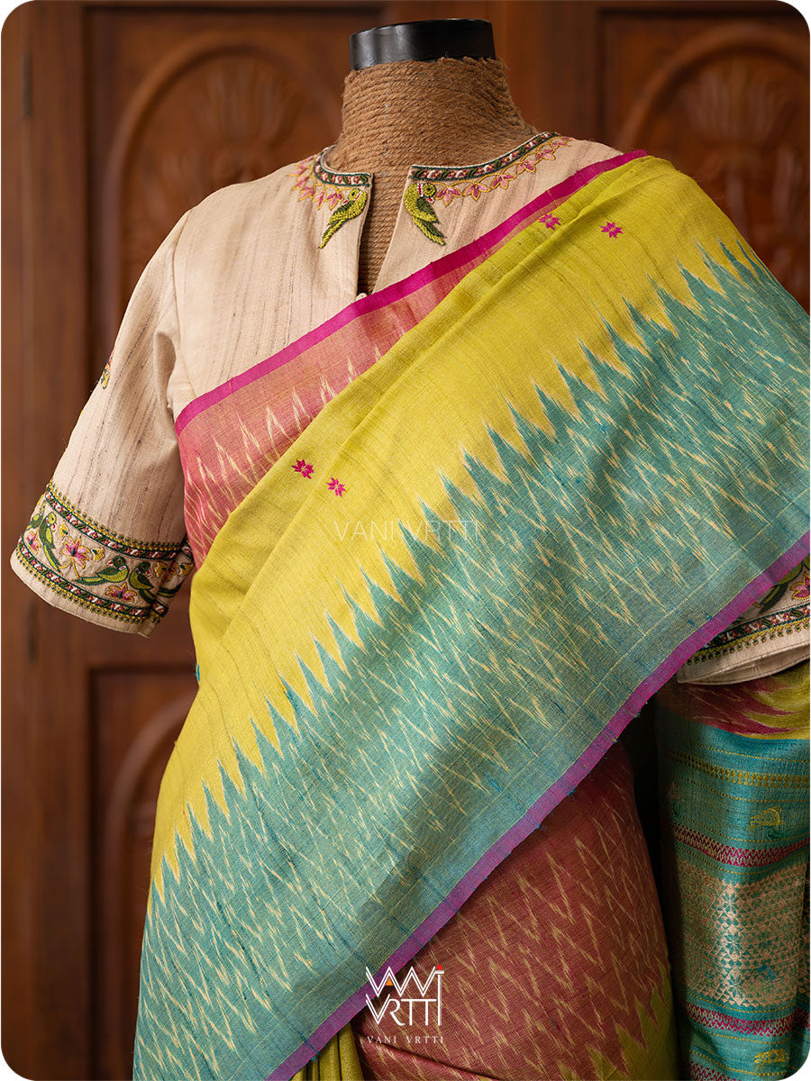 Banana Leaf Green Anjana Handspun Tussar Silk Saree