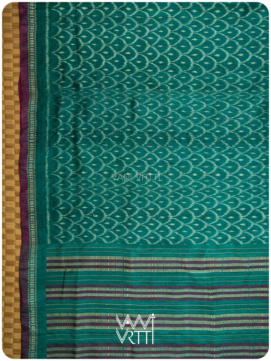 Emerald Green Samudra Lahar Ikat Handspun Tussar Silk Sari
