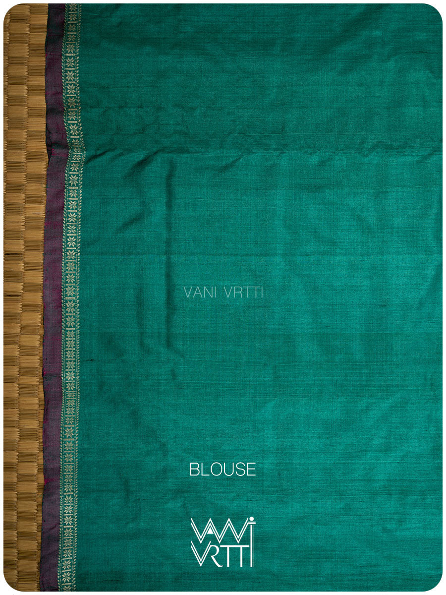 Emerald Green Samudra Lahar Ikat Handspun Tussar Silk Sari