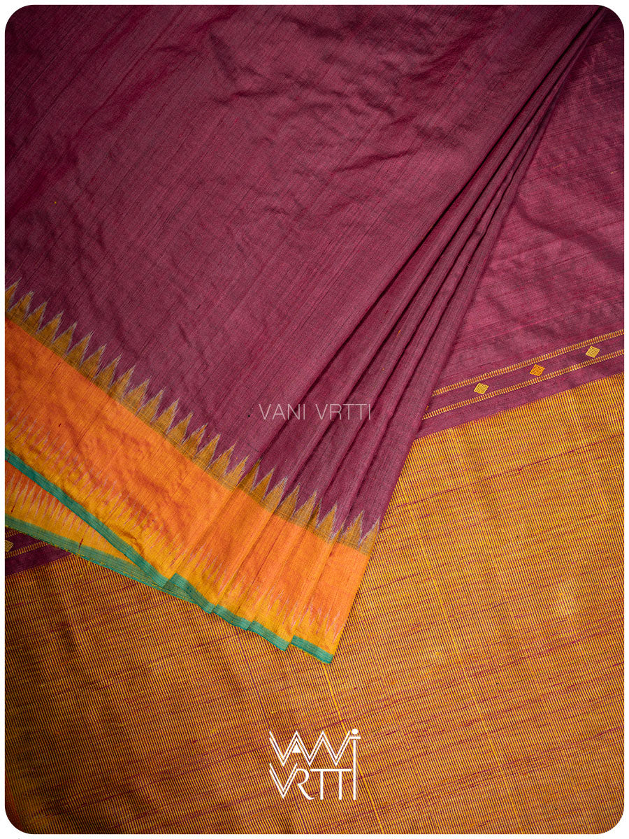 Burgundy Pink Orange Sangam Bristi Handspun Tussar Silk Saree
