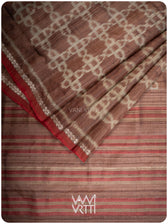 Light Brown Mughal Jaal Ikat Handspun Tussar Silk Sari