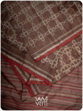 Light Brown Mughal Jaal Ikat Handspun Tussar Silk Sari