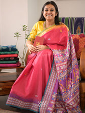 Bougainvillea Pink Purple Mustard Veena Pani Lata Master Weave Exclusive Handspun Tussar Silk Saree