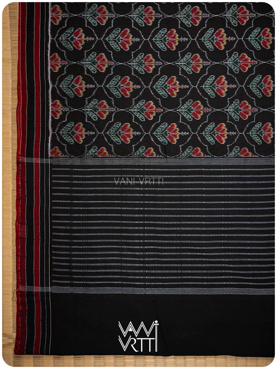 Black Red Laal Jaba Single Ikat Fine Cotton Saree