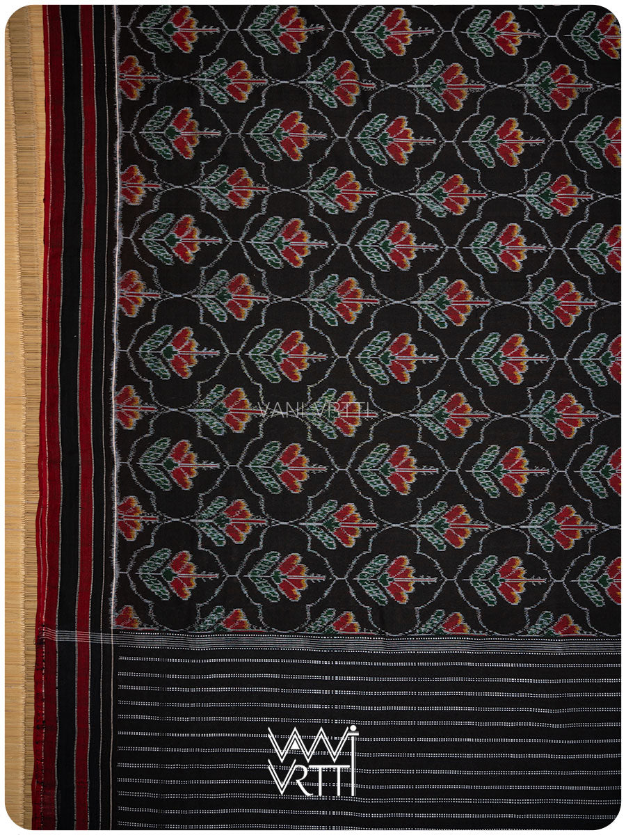 Black Red Laal Jaba Single Ikat Fine Cotton Saree