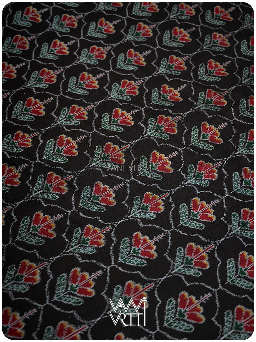Black Red Laal Jaba Single Ikat Fine Cotton Saree