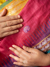 Bougainvillea Pink Purple Mustard Veena Pani Lata Master Weave Exclusive Handspun Tussar Silk Saree
