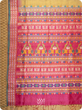 Pastel Yellow Pink Olive Veena Pani Lata Master Weave Exclusive Handspun Tussar Silk Saree