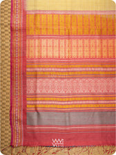 Pastel Yellow Firozi Red Ganga Jamuna Ananta Handspun Tussar Silk Saree