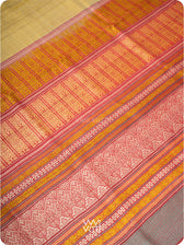 Pastel Yellow Firozi Red Ganga Jamuna Ananta Handspun Tussar Silk Saree