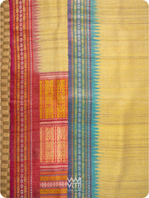 Pastel Yellow Firozi Red Ganga Jamuna Ananta Handspun Tussar Silk Saree