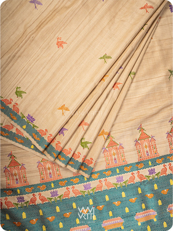 Off White Chilika Master Weave Exclusive Handspun Tussar Silk Saree