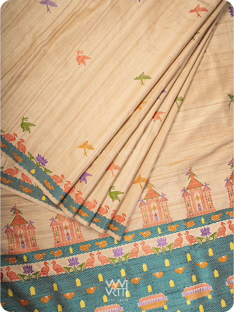 Off White Chilika Master Weave Exclusive Handspun Tussar Silk Saree
