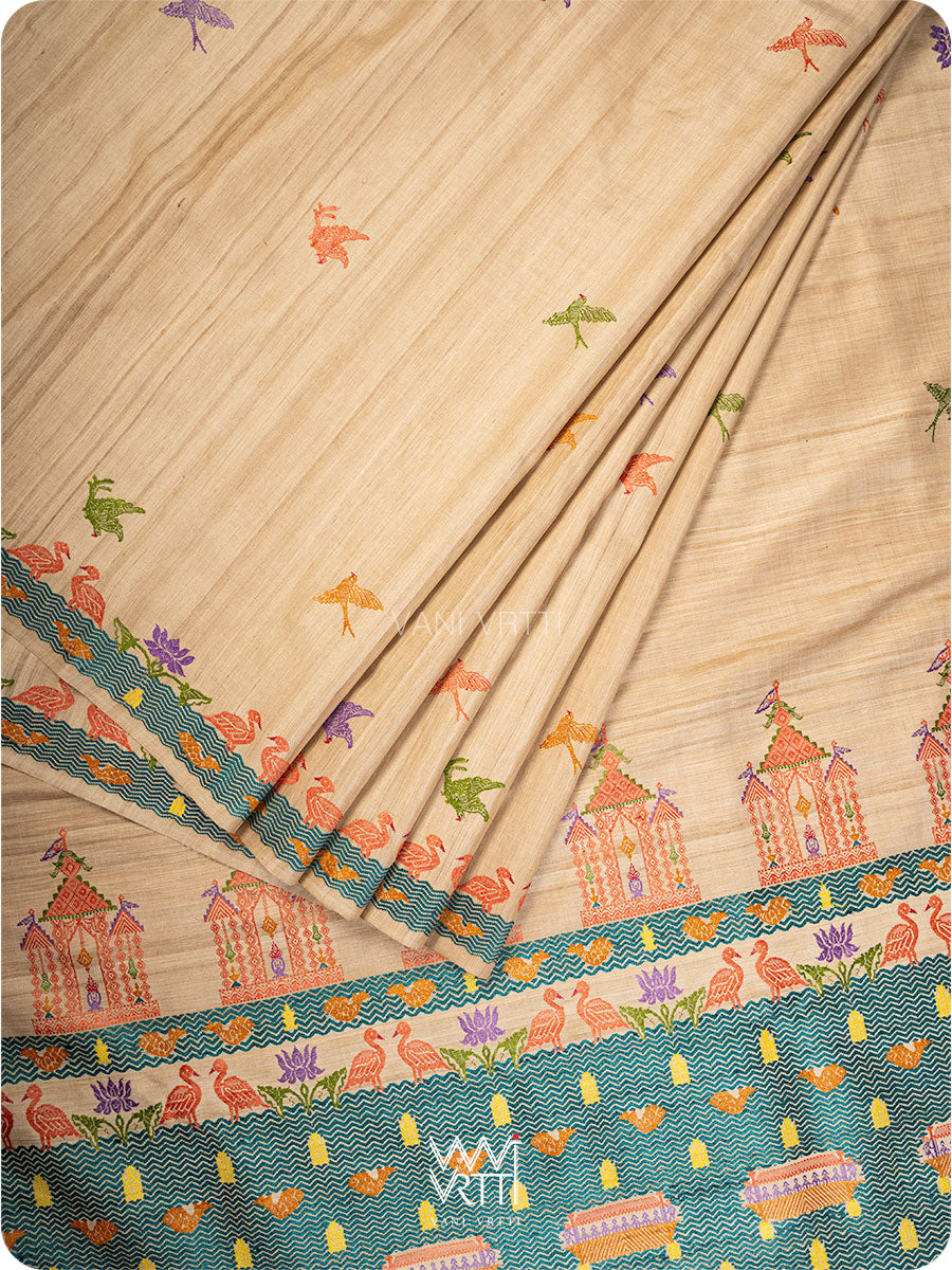 Off White Chilika Master Weave Exclusive Handspun Tussar Silk Saree