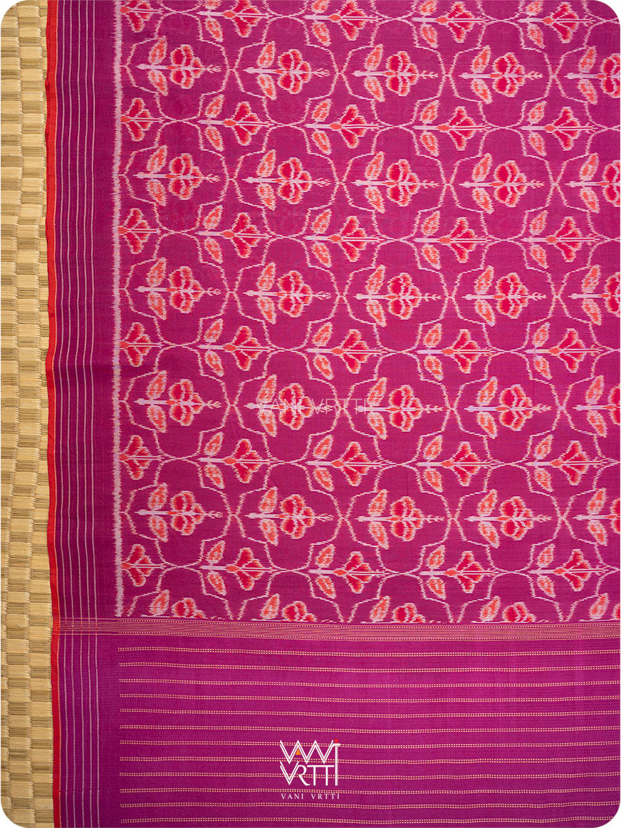Plum Pink Laal Jaba Single Ikat Fine Cotton Saree