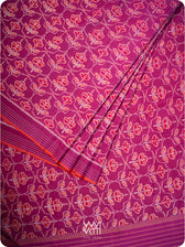Plum Pink Laal Jaba Single Ikat Fine Cotton Saree