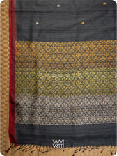 Black Parijat Jaal Handspun Tussar Silk Saree