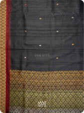 Black Parijat Jaal Handspun Tussar Silk Saree