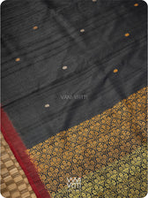 Black Parijat Jaal Handspun Tussar Silk Saree