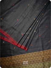 Black Parijat Jaal Handspun Tussar Silk Saree