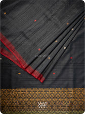 Black Parijat Jaal Handspun Tussar Silk Saree