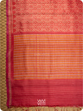 Red Iris Ikat Handspun Tussar Silk Sari