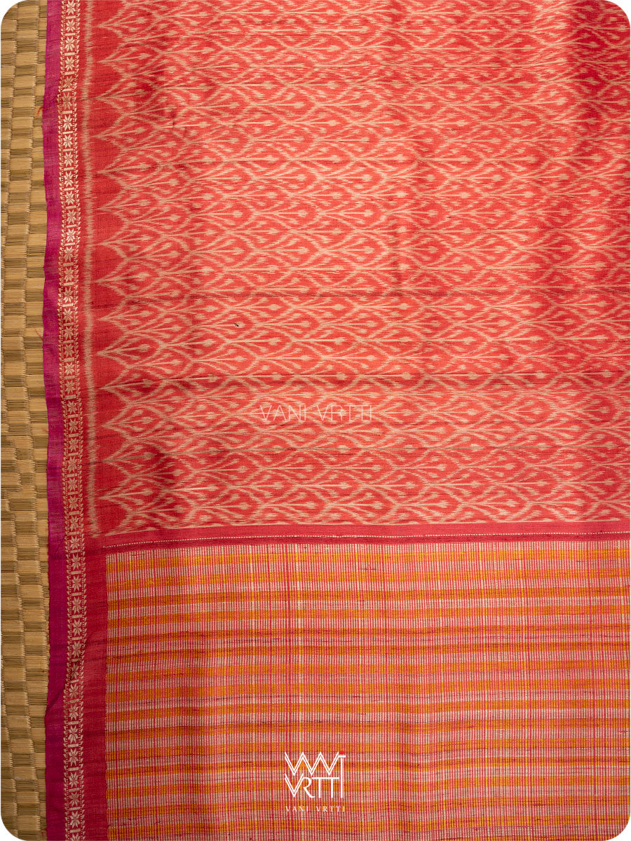 Red Iris Ikat Handspun Tussar Silk Sari