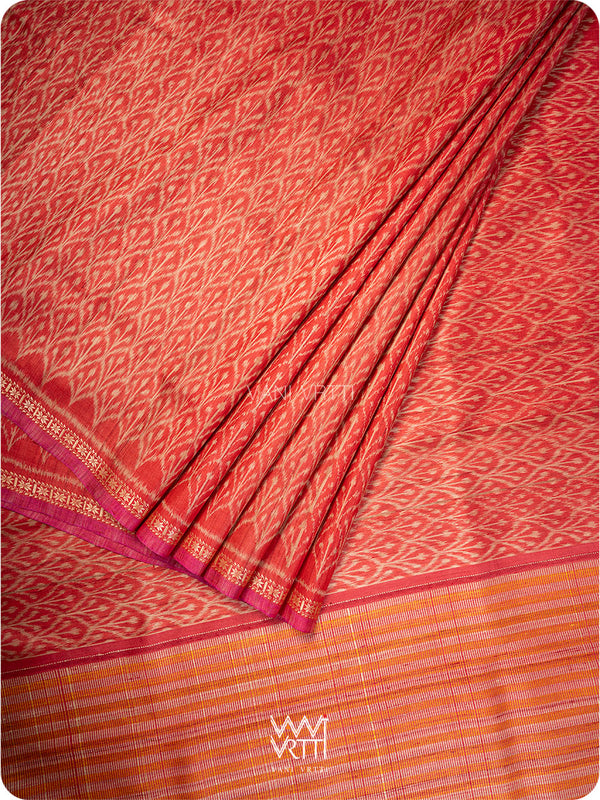 Red Iris Ikat Handspun Tussar Silk Sari