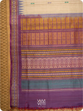 Off White Purple Green Ananta Handspun Tussar Silk Sari