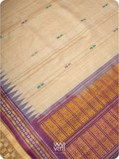 Off White Purple Green Ananta Handspun Tussar Silk Sari