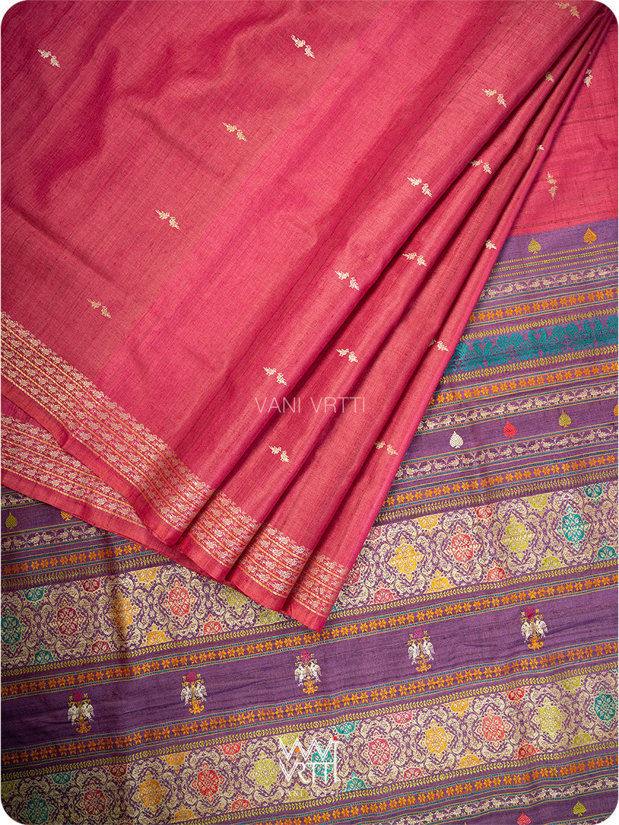 Pink Purple Nightingale Master Weave Exclusive Handspun Tussar Silk Saree