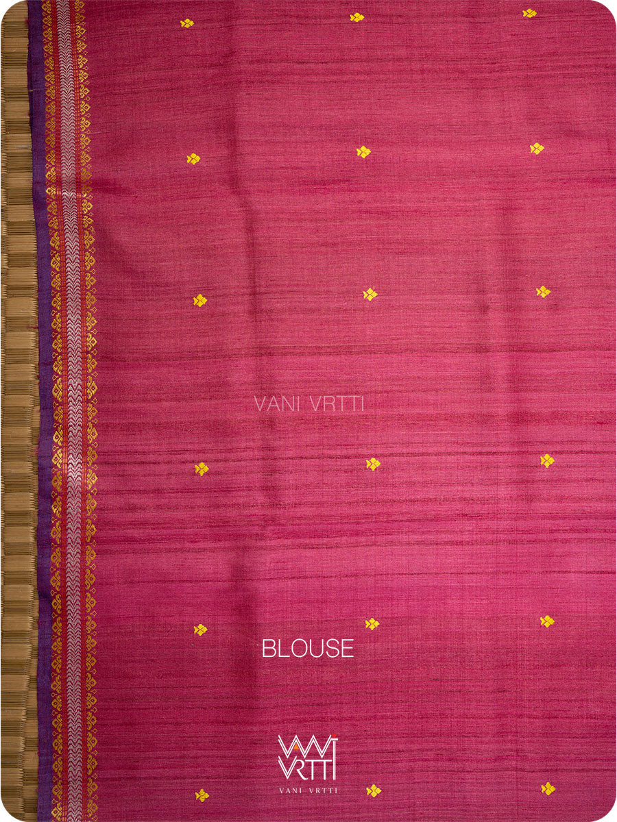 Tomato Red Tree of Life Handspun Tussar Silk Sari