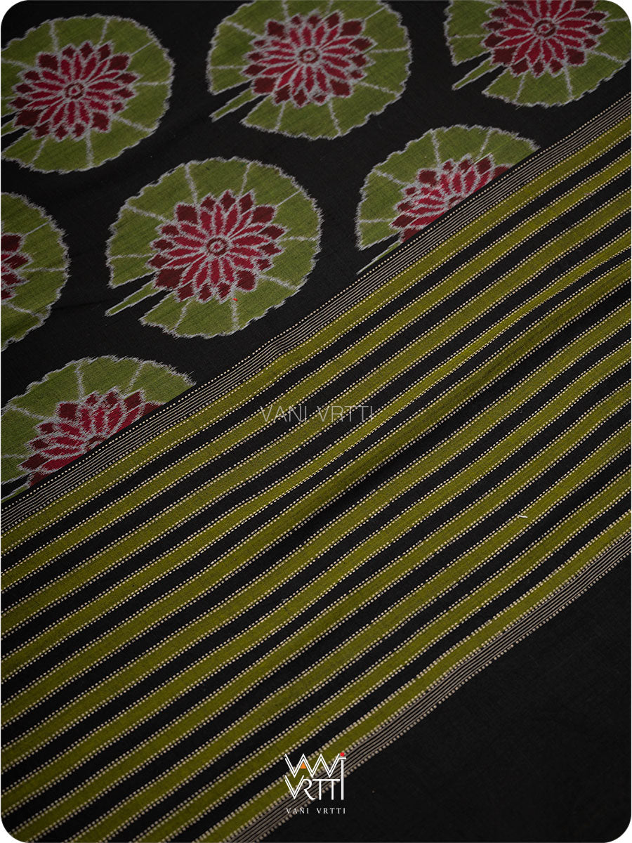 Black Lily Pond Cotton Ikat Saree