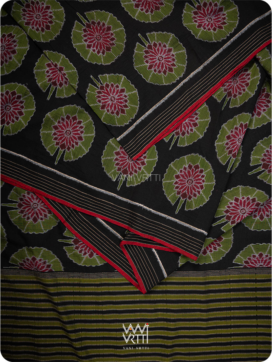 Black Lily Pond Cotton Ikat Saree