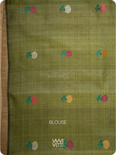 Baigani Olive Green Marigold Wild Garden Master Weave Exclusive Handspun Tussar Silk Saree