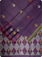 Baigani Olive Green Marigold Wild Garden Master Weave Exclusive Handspun Tussar Silk Saree