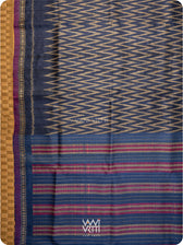 Midnight Blue Aziz Ikat Handspun Tussar Silk Saree