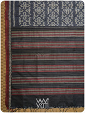 Black Ashok Phool Ikat Handspun Tussar Silk Sari