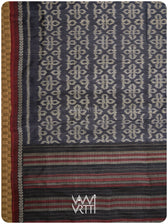 Black Ashok Phool Ikat Handspun Tussar Silk Sari