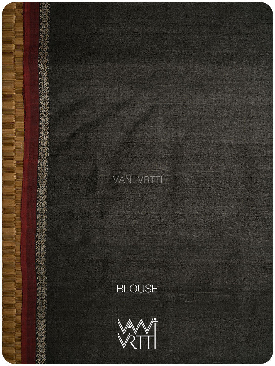 Black Ashok Phool Ikat Handspun Tussar Silk Sari
